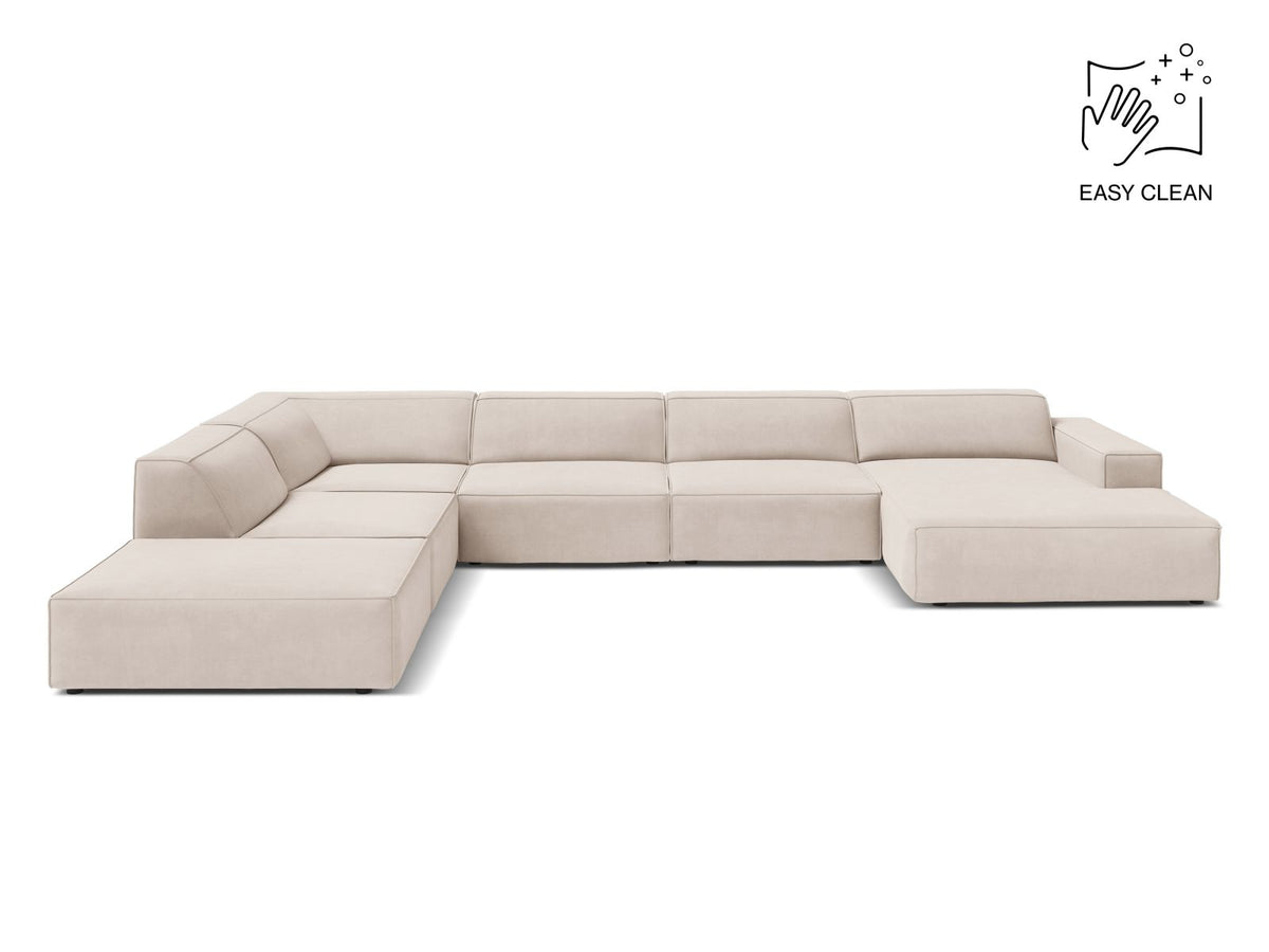 Jodie — Panoramic Sofa Light Beige (Venus 2927) Black Plastic Left