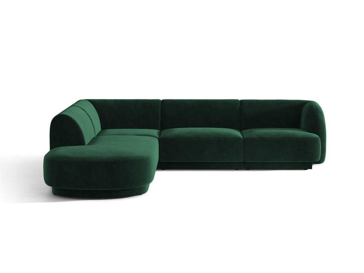 Miley — Corner Sofa Bottle Green (Bluvel 78) Black Plastic Left