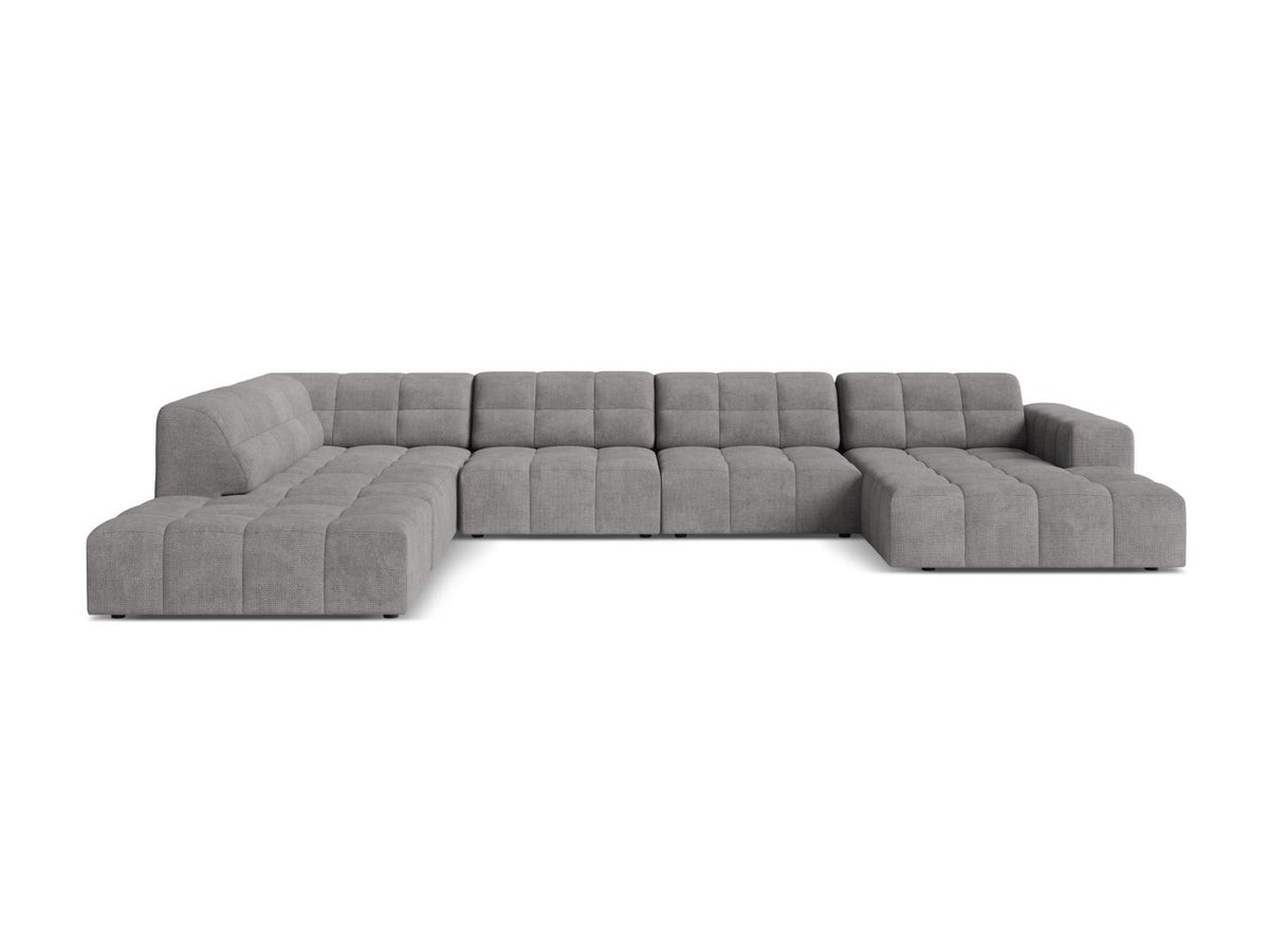 Jennifer — Panoramic Sofa Light Grey (Eden 18 Grey) Black Plastic Left