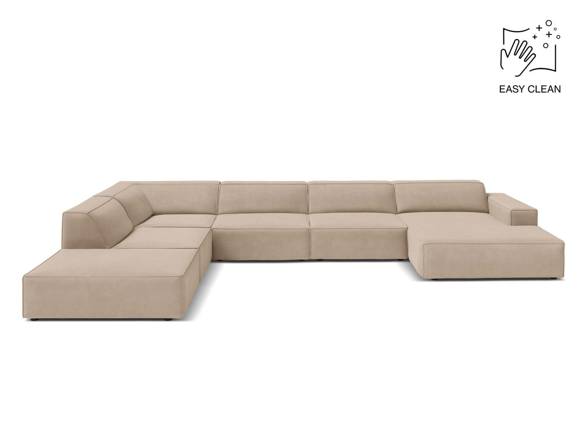 Jodie — Panoramic Sofa Beige (Venus 2928) Black Plastic Left