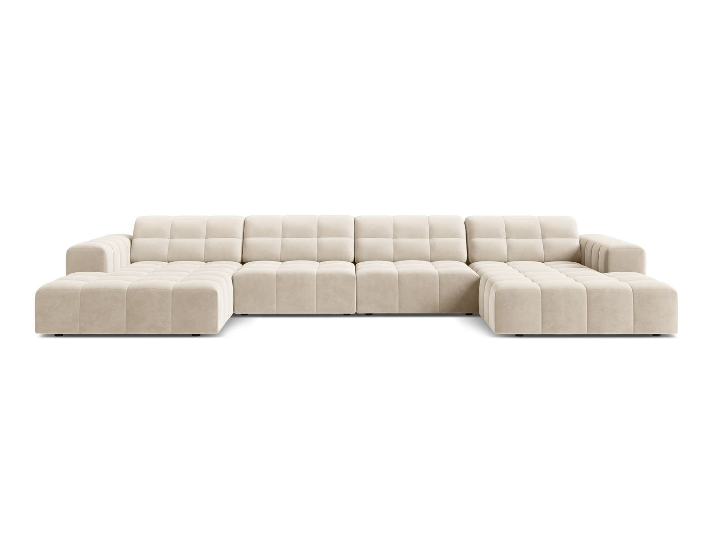Jennifer — Panoramic Sofa Light Beige (Bluvel 22) Black Plastic