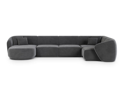 Gomera — Panoramic Corner Sofa Dark Grey (Salvador 18) Black Plastic Right