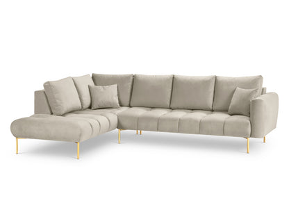 Hastings — Corner Sofa Beige (Fancy 06) Gold Metal Left