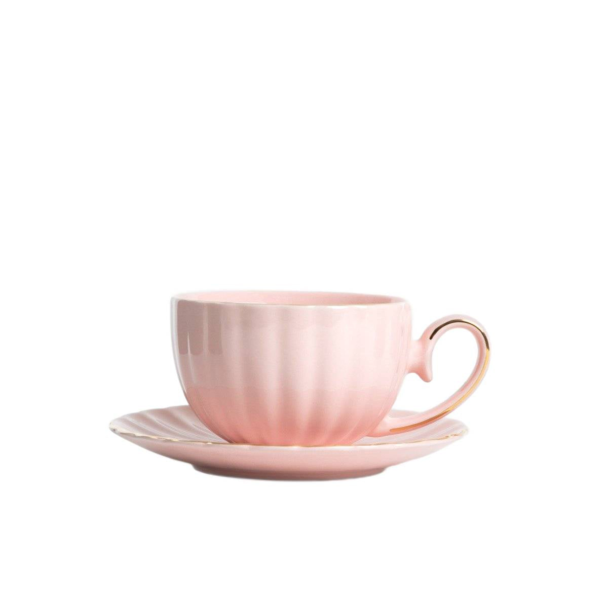 MINA Large Pink Ceramic Cup with Saucer 0.25L Porcelain
