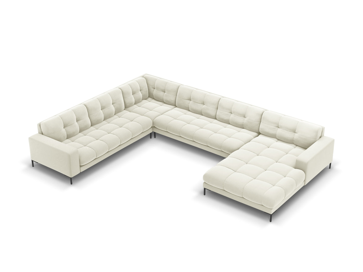Mamaia — Panoramic Sofa Light Beige (Bluvel 22) Black Metal Left