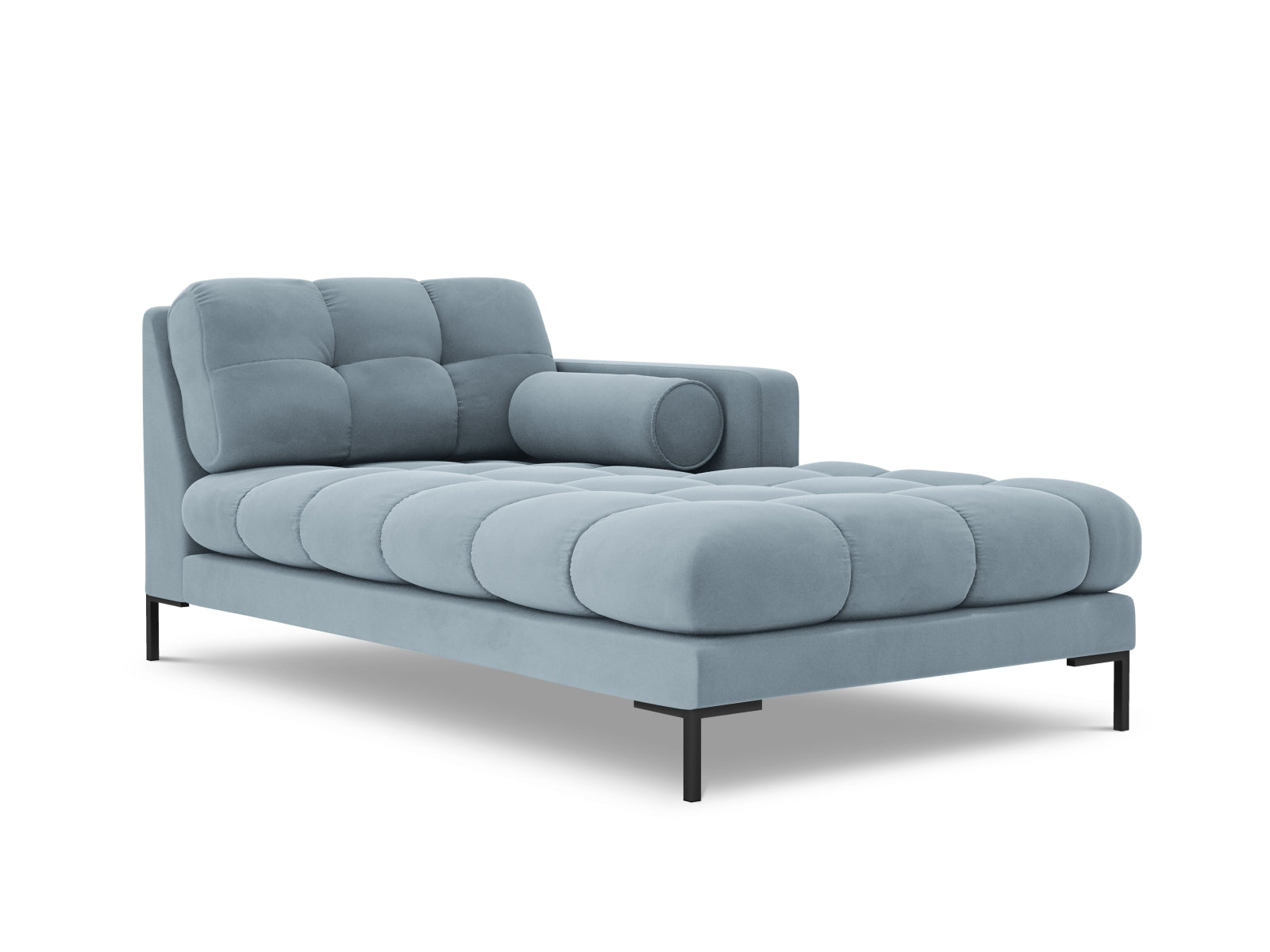 Bali — Chaise Longue Light Blue (Bluvel 06) Black Metal Right