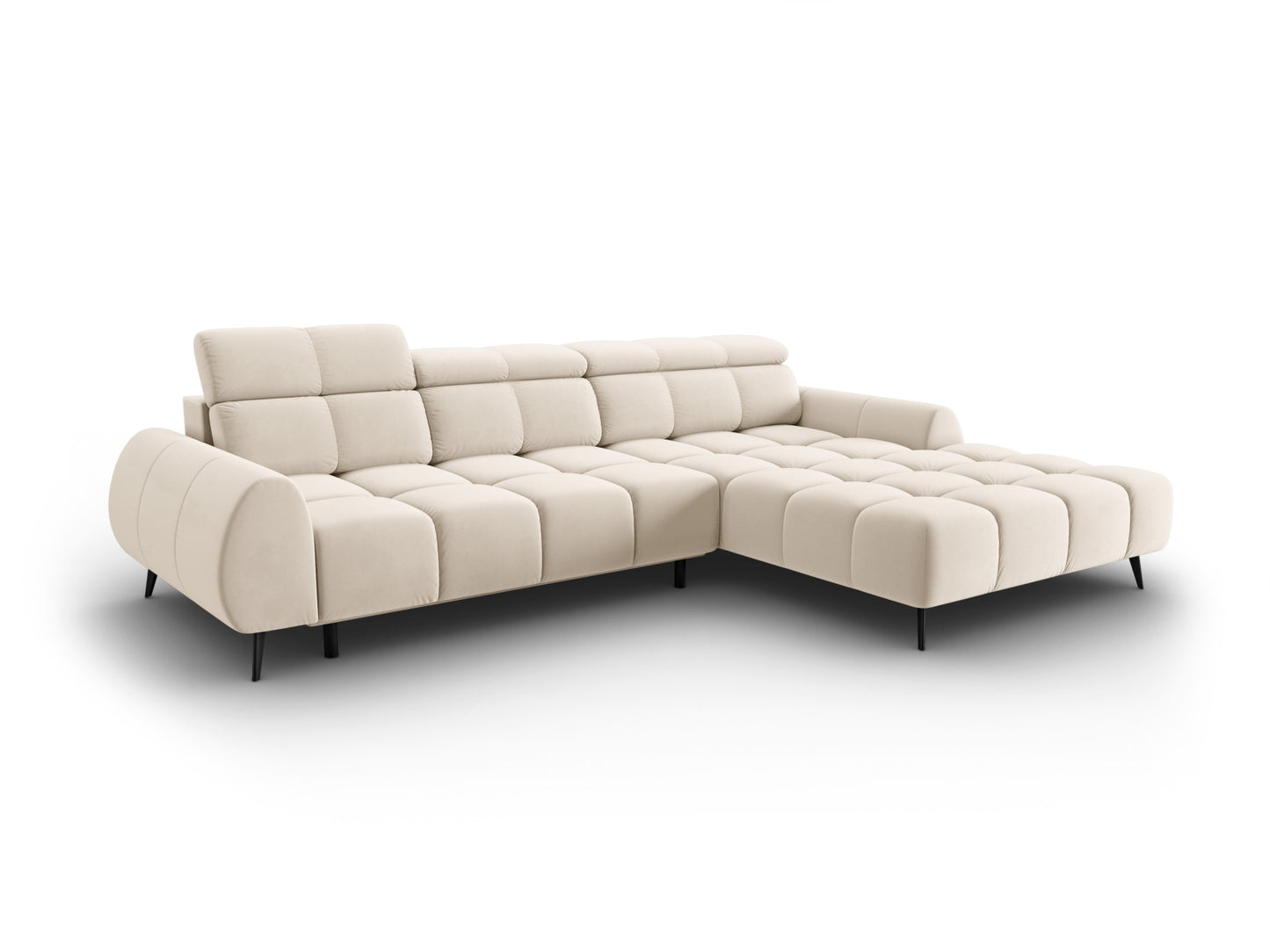 Alyse — Corner Sofa Light Beige (Bluvel 22) Black Metal Right