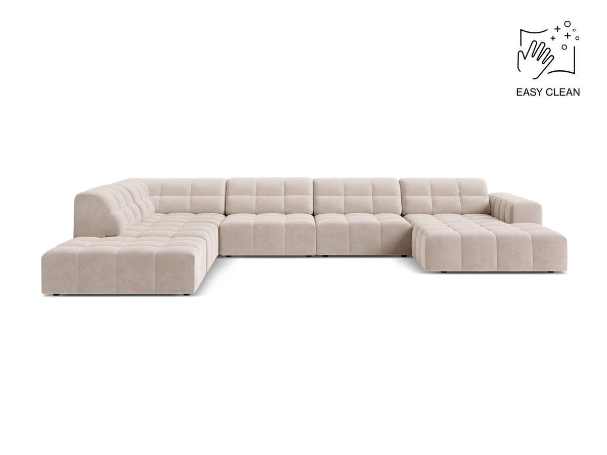 Jennifer — Panoramic Sofa Light Beige (Venus 2927) Black Plastic Left
