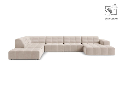 Jennifer — Panoramic Sofa Light Beige (Venus 2927) Black Plastic Left