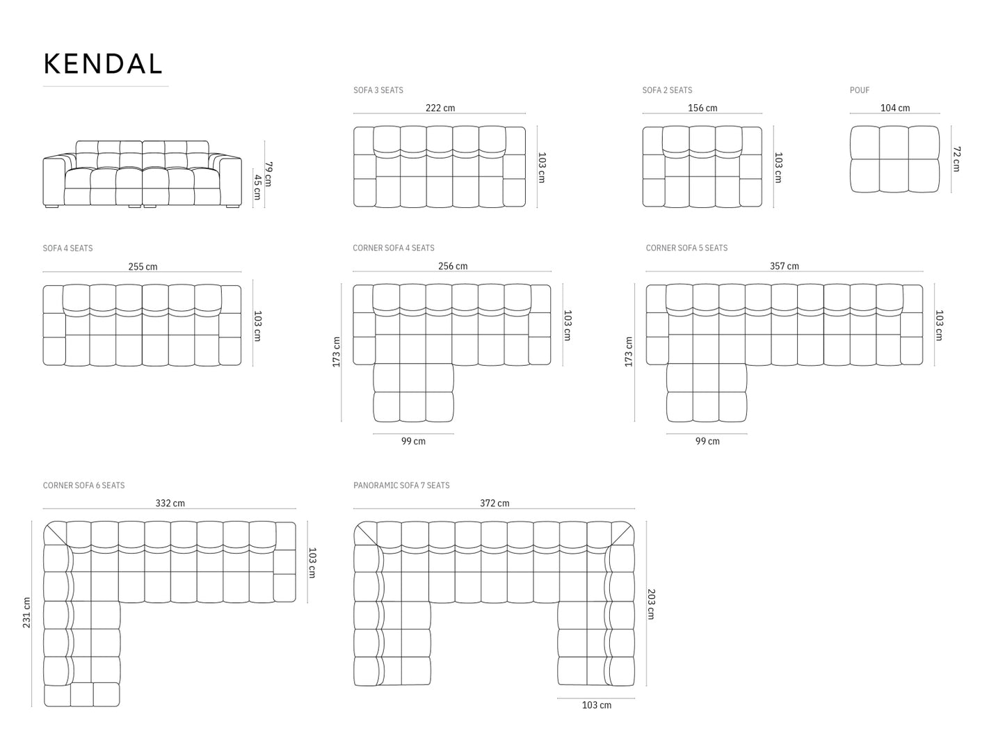 Kendal — Diivan (222,0 x 103,0 x 79,0 cm)