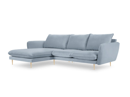 Vienna — Corner Sofa Light Blue (Bluvel 06) Gold Metal Left