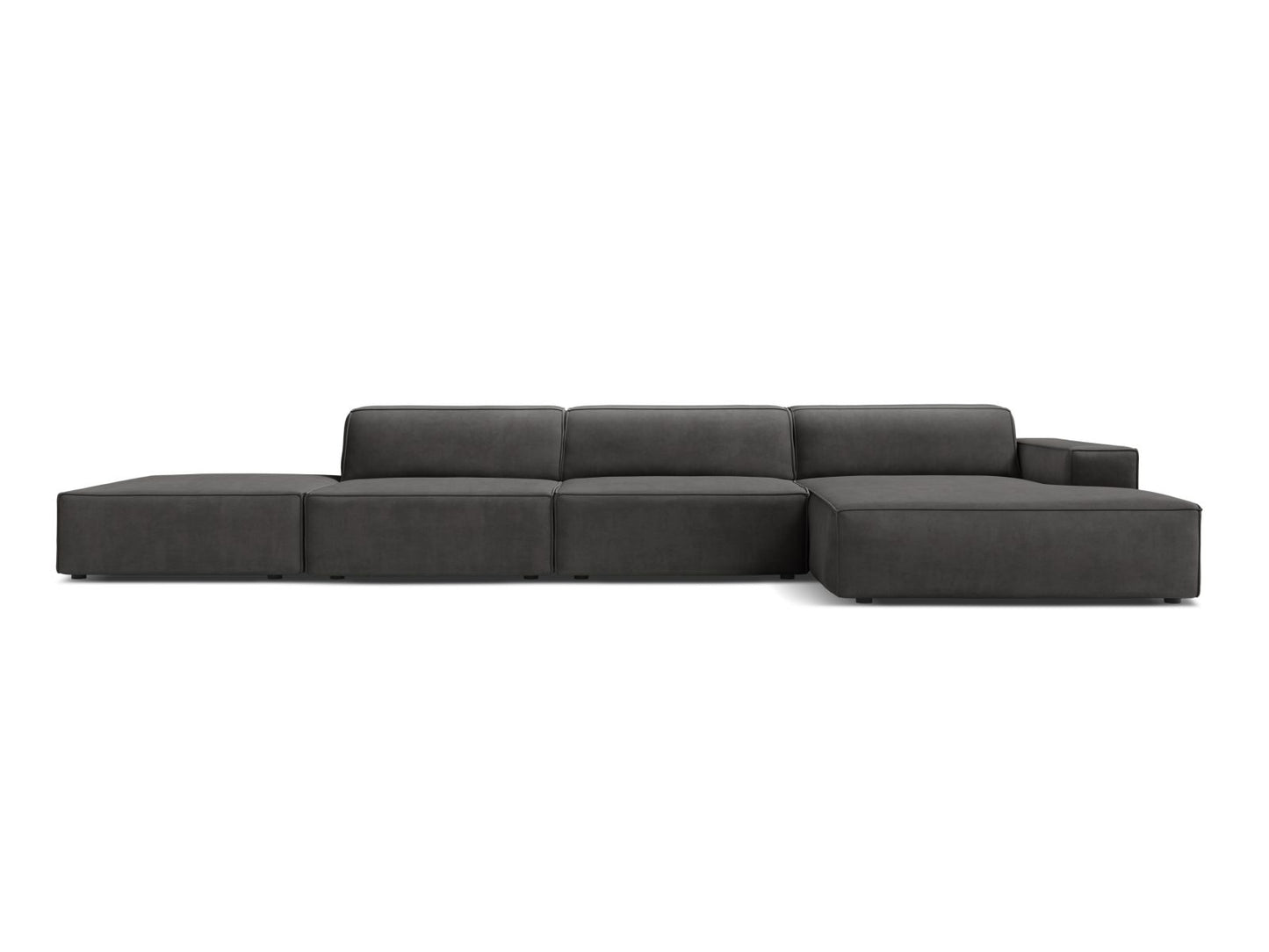 Jodie — Corner Sofa Grey (Bluvel 14) Black Plastic Right