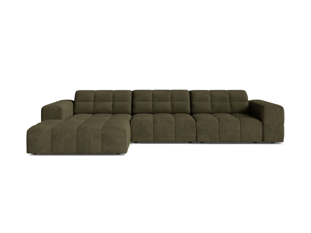 Jennifer — Corner Sofa Green (Eden 12 Olive) Black Plastic Left