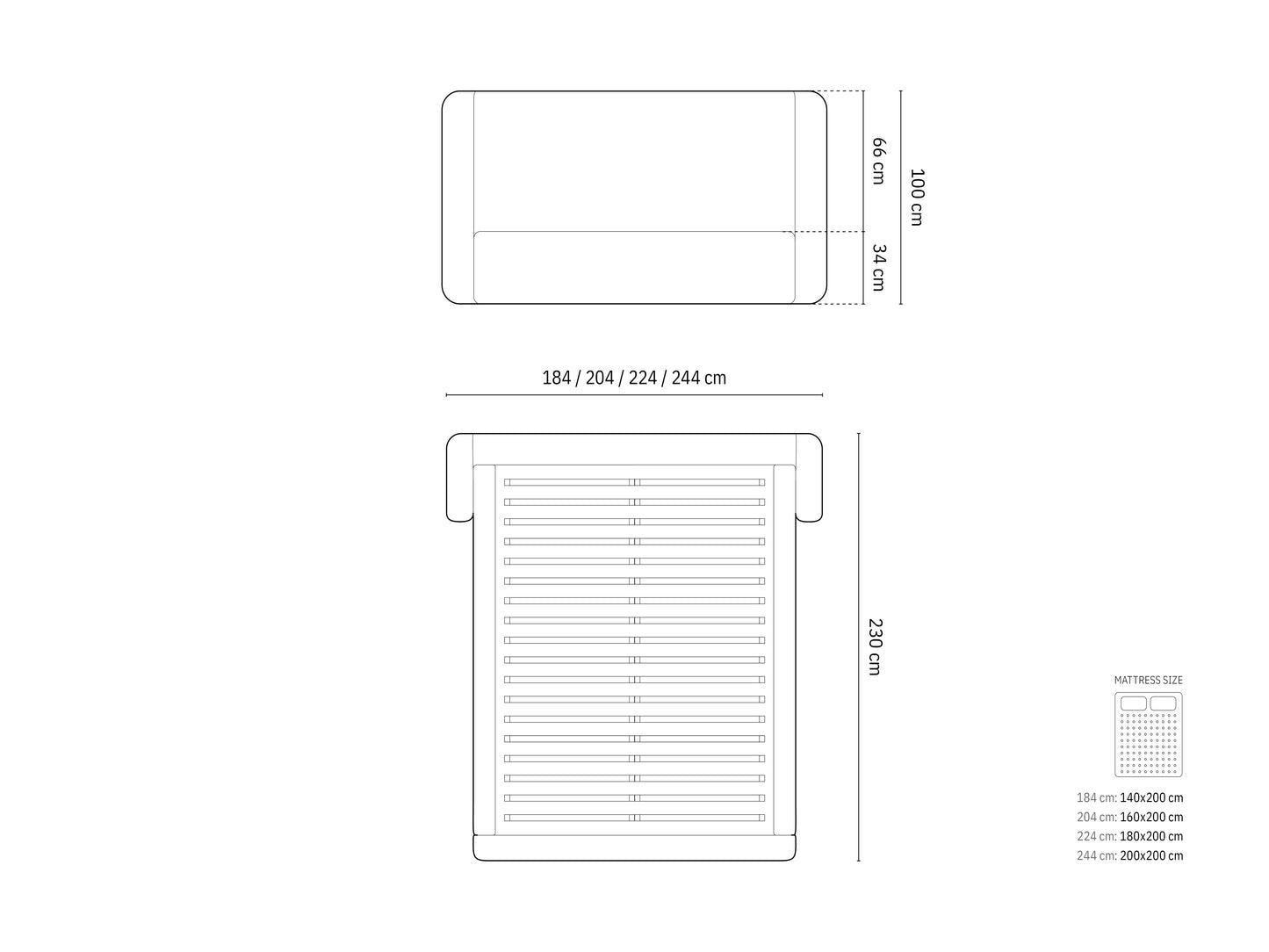 Jolene — Voodi (230,0 x 204,0 x 100,0 cm)