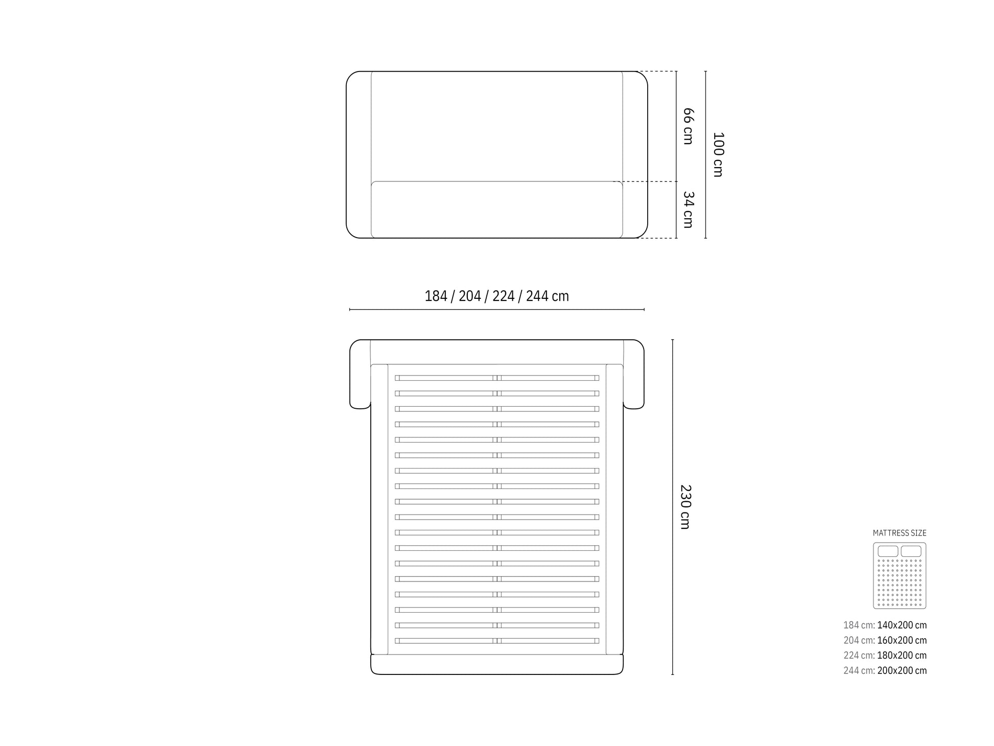 Jolene — Voodi (230,0 x 204,0 x 100,0 cm)