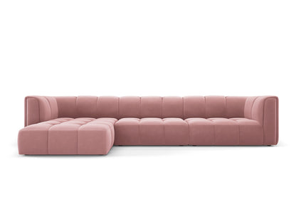 Moritz — Corner Sofa Pink (Bluvel 52) Black Plastic Left