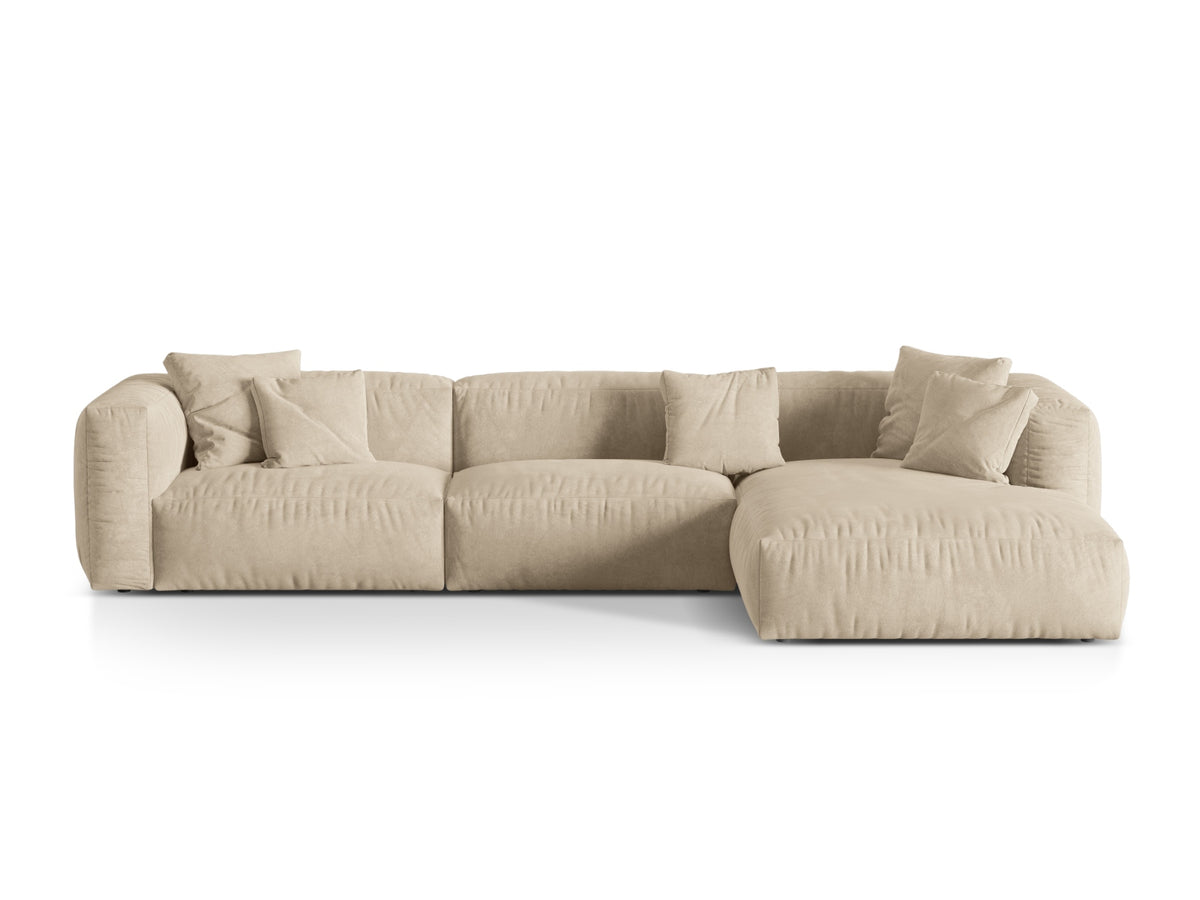 Martina — Corner Sofa Light Beige (Vogue 1) Black Plastic Right