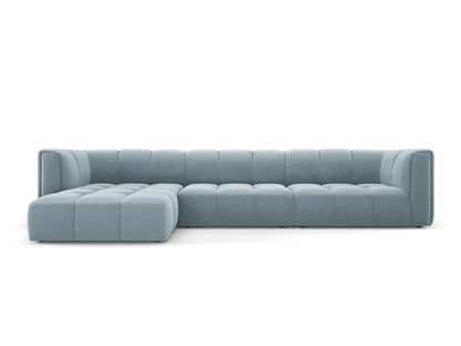 Moritz — Corner Sofa Light Blue (Bluvel 06) Black Plastic Left