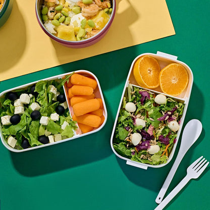 LOENE White Lunchbox 0.75L with Compartments and Utensils