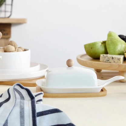 Butter Bowl FINCAN Ceramic with Bamboo Base 22 cm