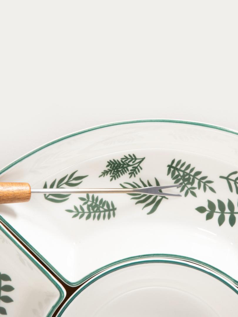 FINCAN Ceramic Serving Platter with Green Leaves 30cm