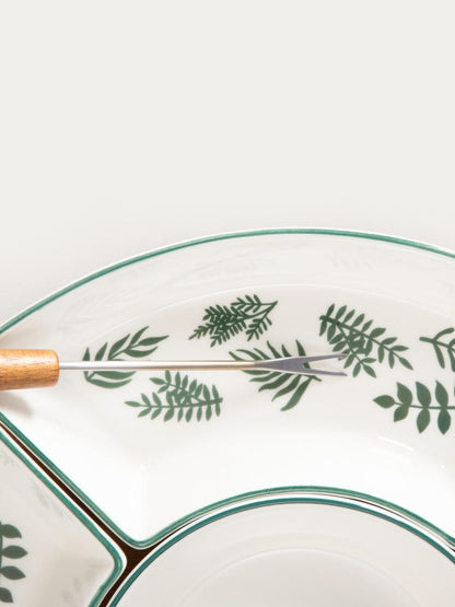 FINCAN Ceramic Serving Platter with Green Leaves 30cm