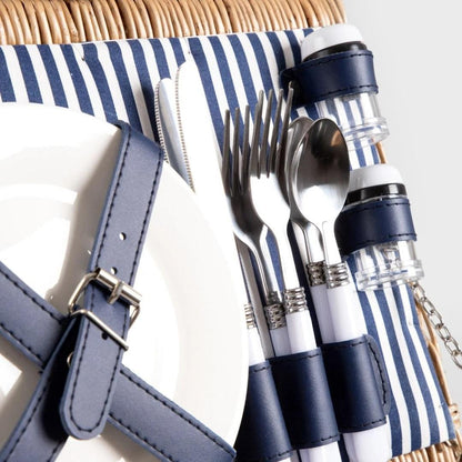 LORENZO Picnic Basket for 2 in Navy Blue Stripes 32x26x16 cm