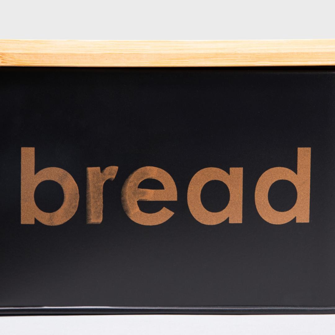 Parma Small Breadbox - Black Metal & Bamboo Bread Storage
