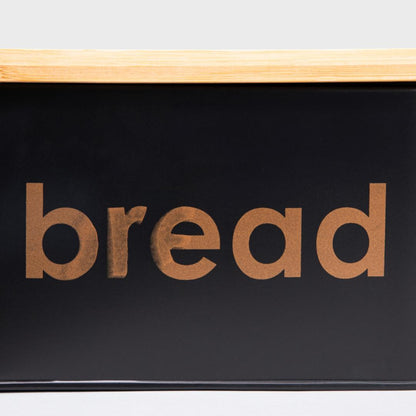 Parma Small Breadbox - Black Metal & Bamboo Bread Storage