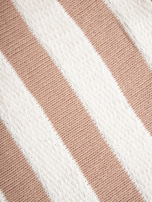 RUDENS Chenille Blanket with Beige Stripes, 130x170cm