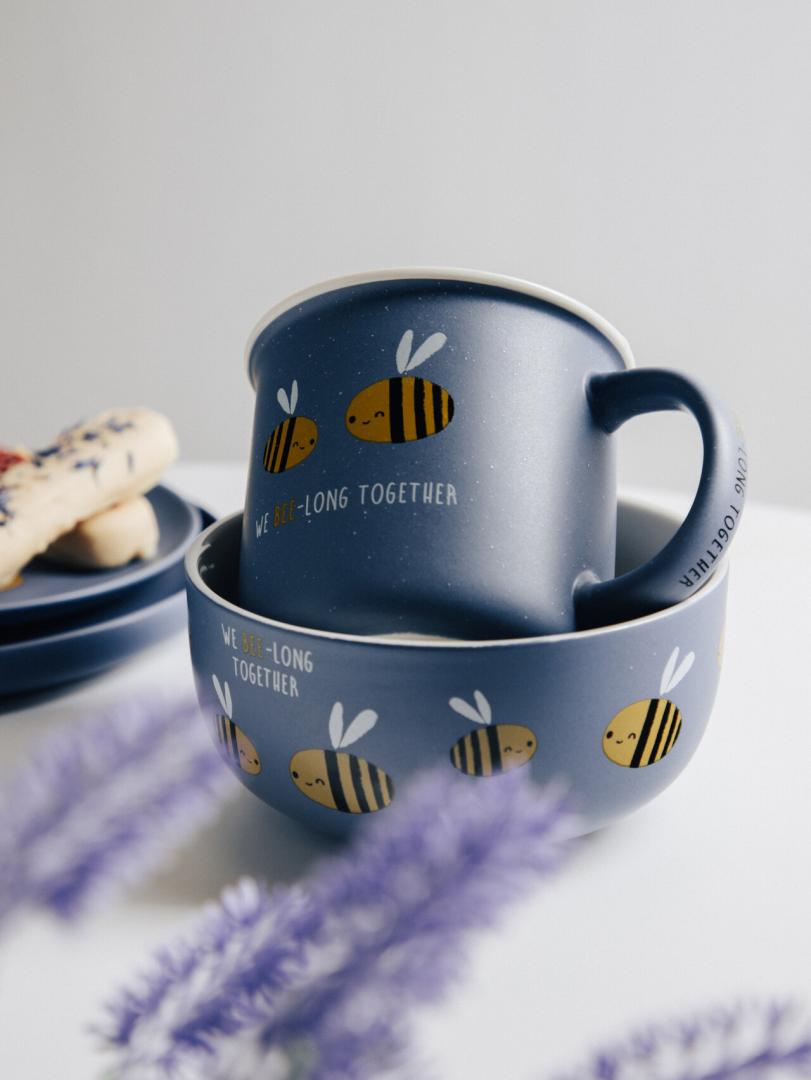 ANNBEE Navy Blue Ceramic Mug with Bee Pattern 350ml