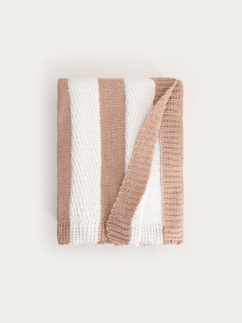 RUDENS Chenille Blanket with Beige Stripes, 130x170cm