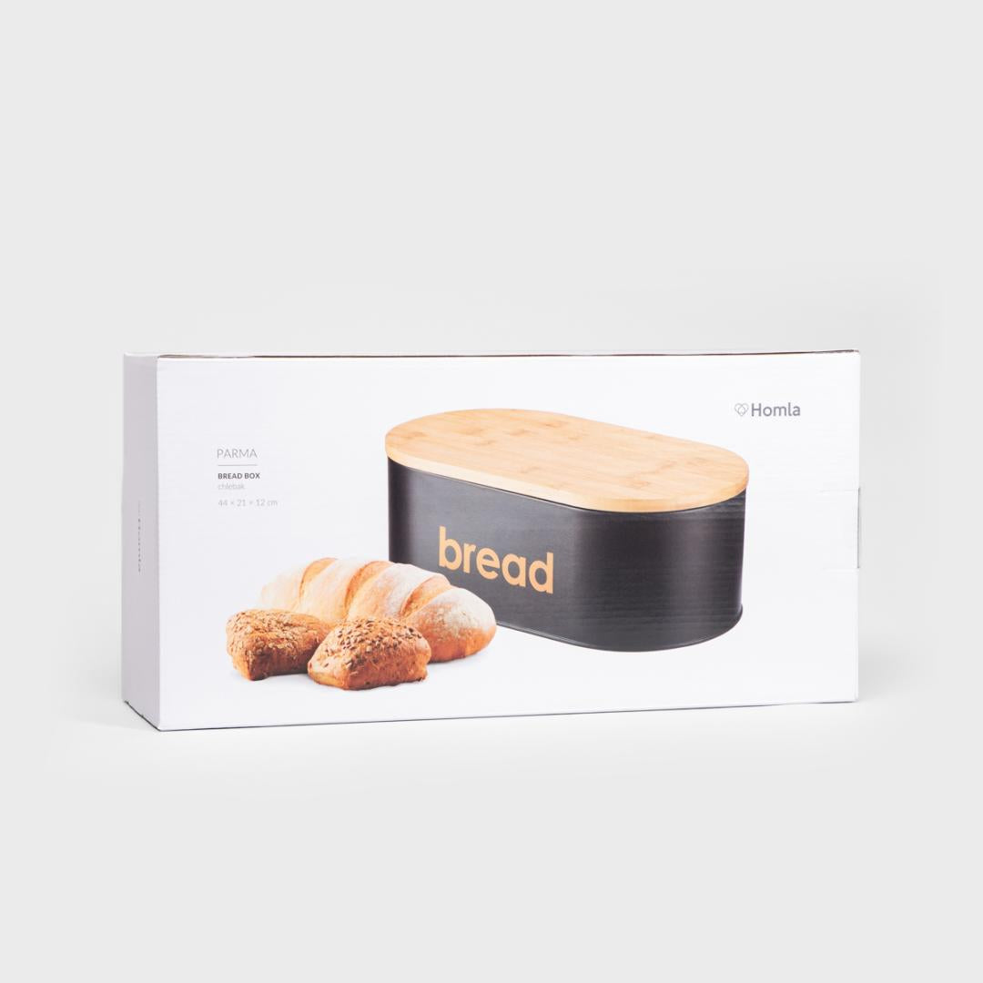 Parma Large Breadbox - Black Metal & Bamboo Bread Storage
