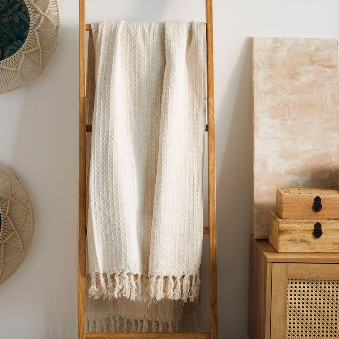 VAFFEL Fringed Natural Cotton Blanket 130x170 cm