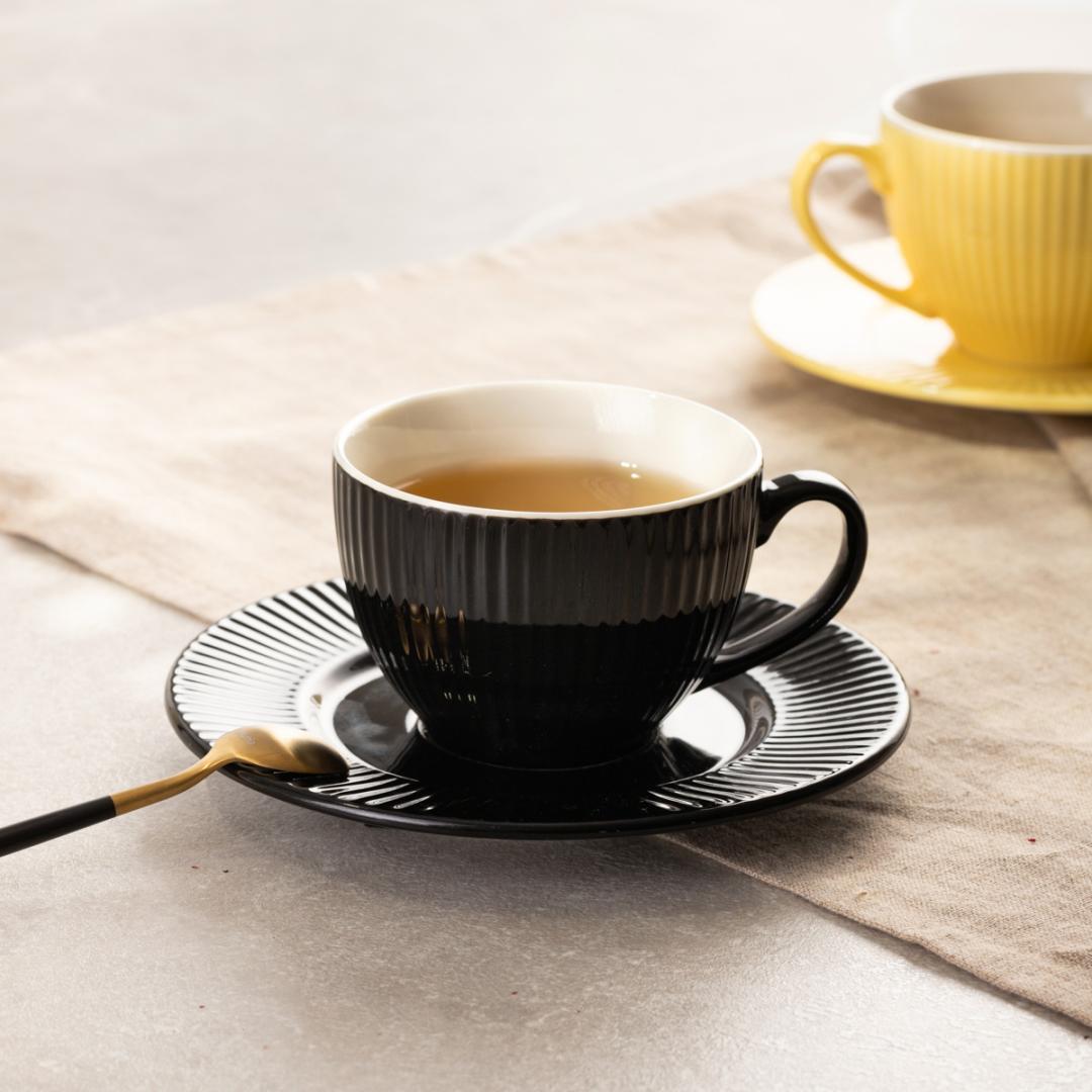 Siena Black Ceramic Cup with Saucer 240ml