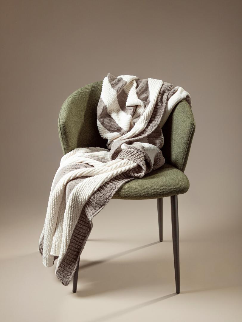 RUDENS Ecru Striped Blanket 130x170cm