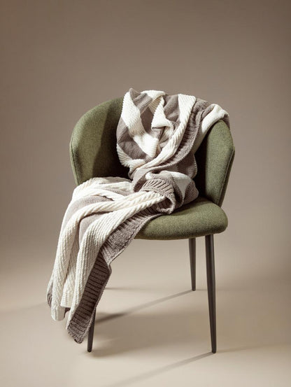RUDENS Ecru Striped Blanket 130x170cm