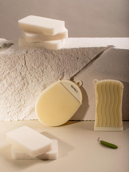 Easy Clean Silicone Double-Sided Kitchen Sponge Cream