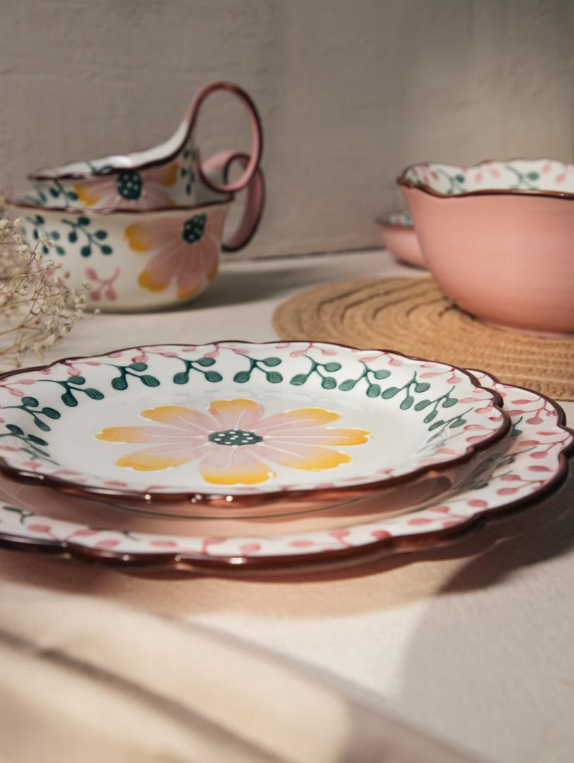 NOYA Dessert Plate 21 cm Stoneware with Floral Pattern