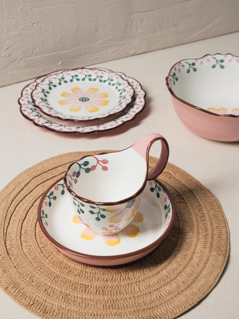 NOYA Dessert Plate 21 cm Stoneware with Floral Pattern