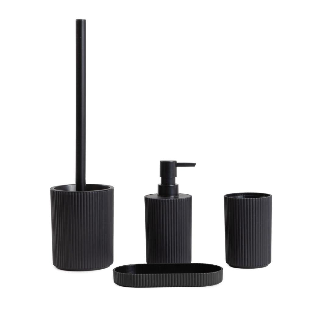 AGUA Bathroom Set with Dispenser, Cup, and Toilet Brush - Black
