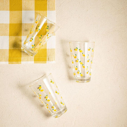 TOKEN SUMMER Glass Mugs in Lemons, Set of 3, 0.3L