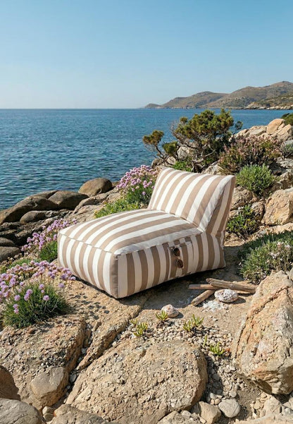 Maris Lounger Couch in White and Beige Stripes