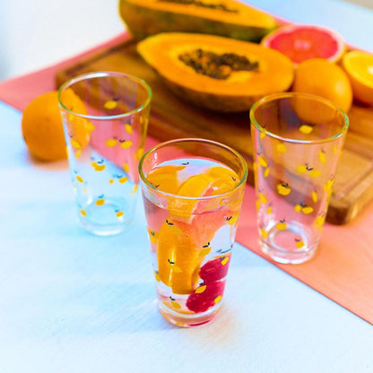 TOKEN SUMMER Glass Mugs in Lemons, Set of 3, 0.3L