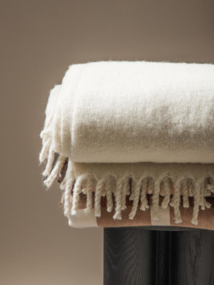 TAIN Ecru Wool Blend Blanket 150x200 cm