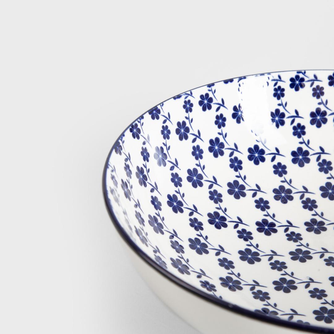 NAVIA Navy Blue Floral Ceramic Bowl 22cm