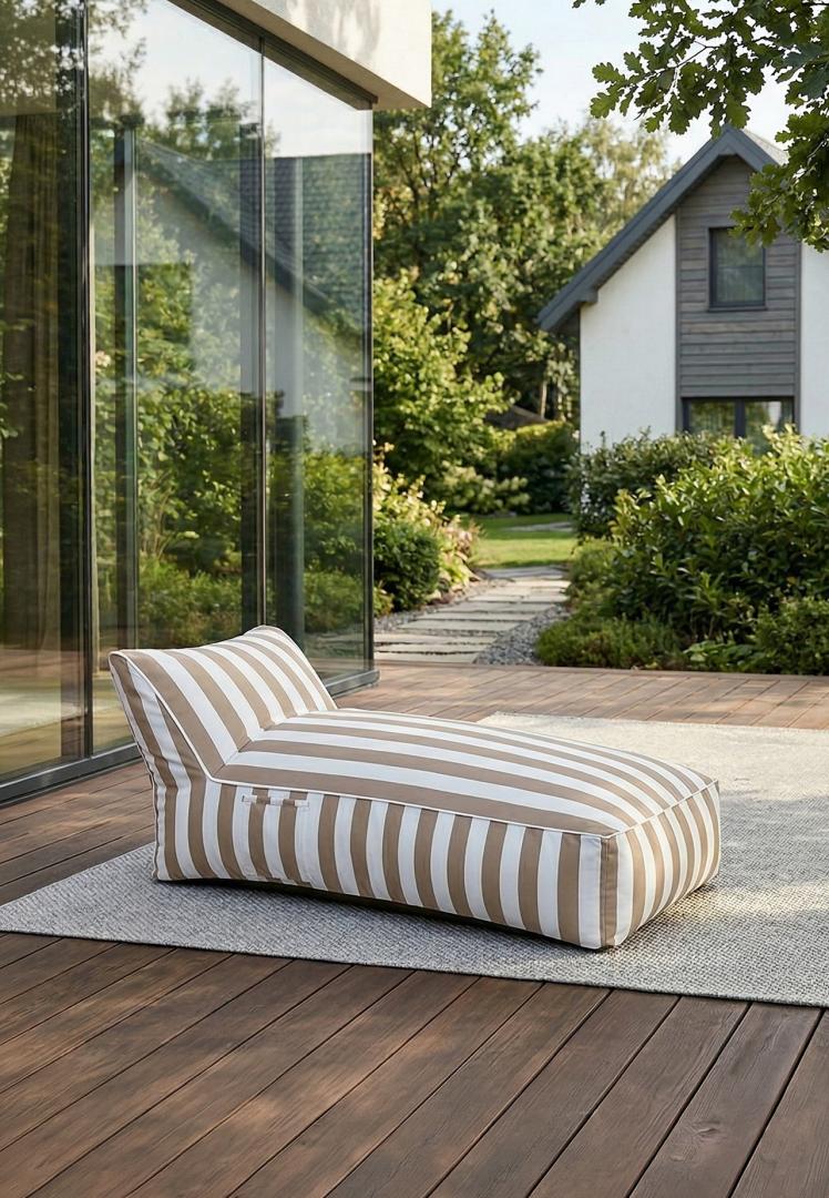 Maris Couch Lounger in White and Beige Stripes 150x70x65 cm