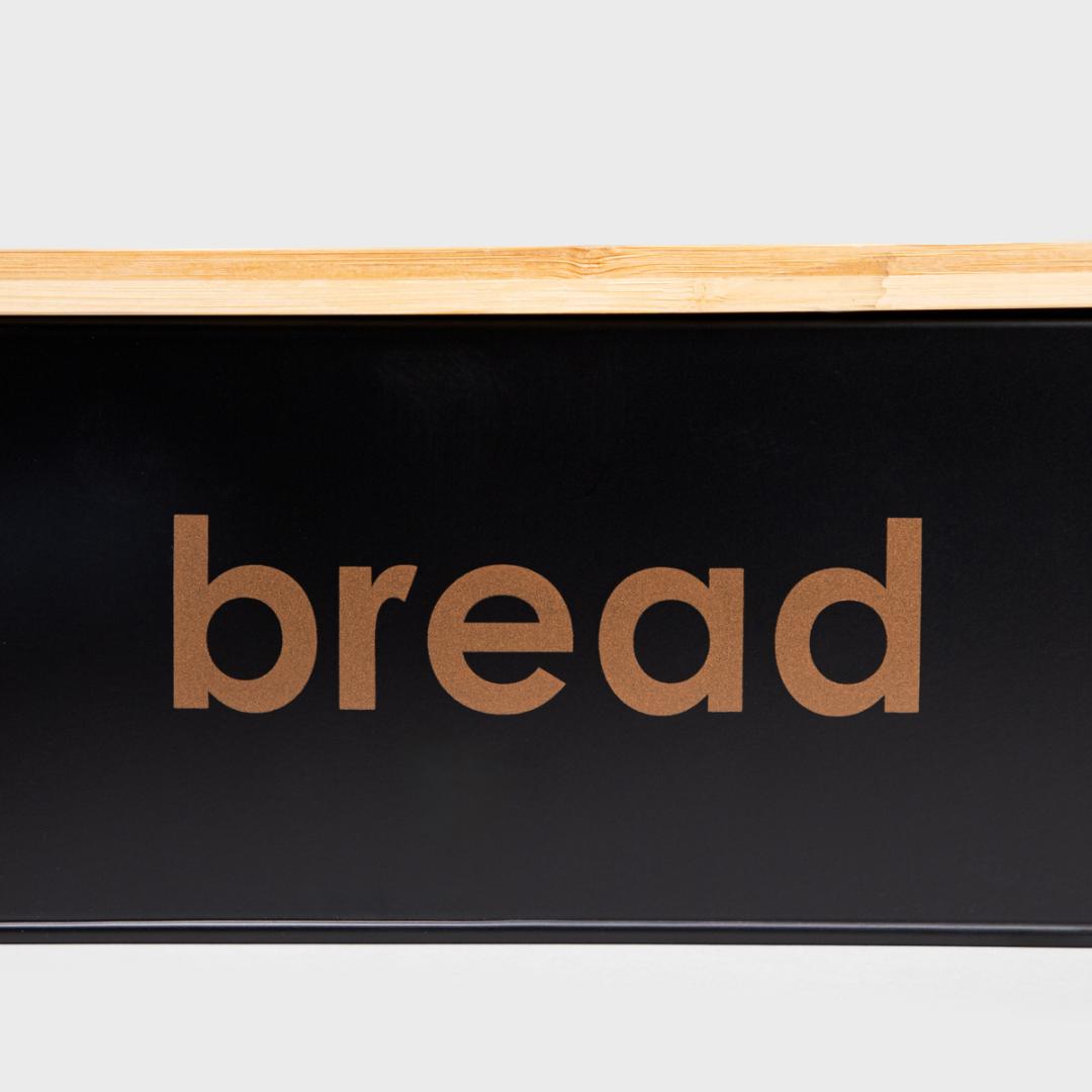 Parma Large Breadbox - Black Metal & Bamboo Bread Storage