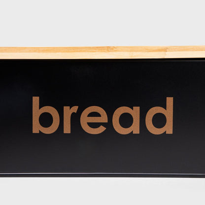 Parma Large Breadbox - Black Metal & Bamboo Bread Storage