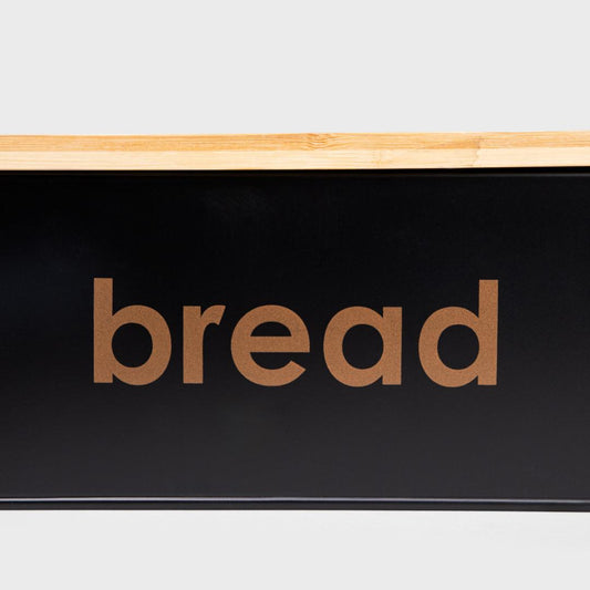Parma Large Breadbox - Black Metal & Bamboo Bread Storage